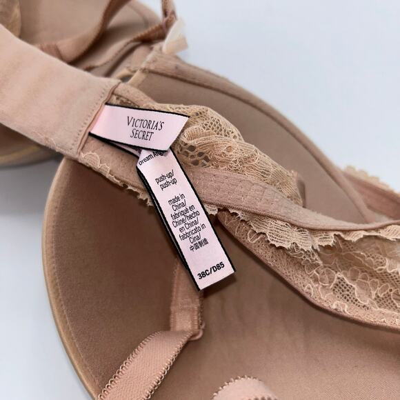 Victoria’s Secret Dream Angels Push Up Bra 38C Nude Beige Lace Trim Underwire - Picture 10 of 12